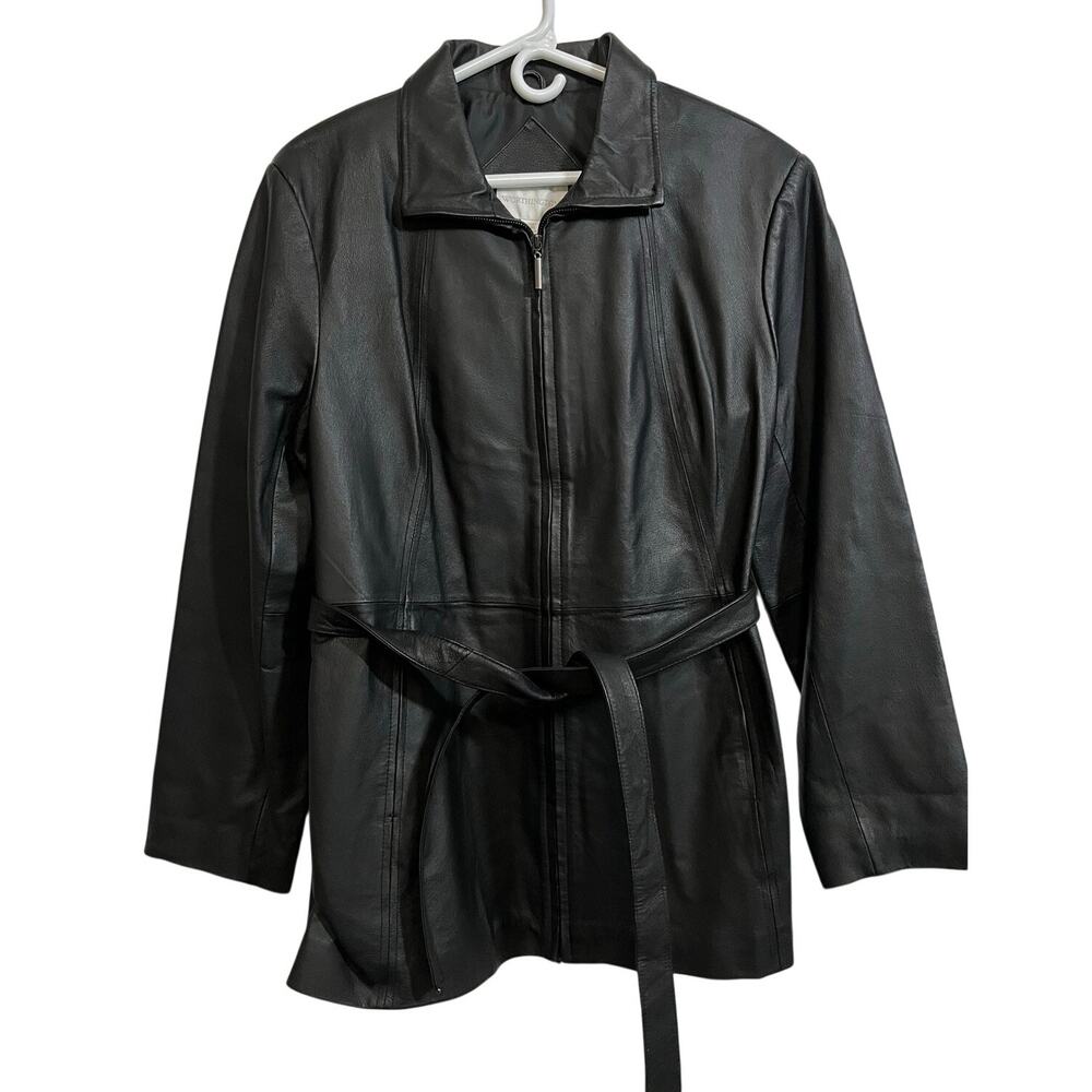 Worthington Black Genuine Leather Jacket Belted Zip Front Women L